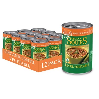 Amy s Soup, Vegan Light in Sodium Lentil Vegetable Soup, Gluten Free, Made Wi...