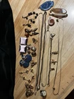 Vintage Estate Costume Jewelry Lot Clip Ons Chains Charms Gold Silver Tone
