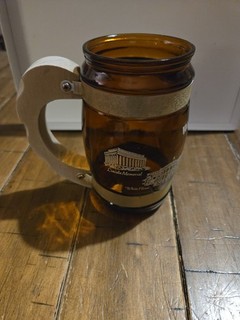 Mug BROWN GLASS Wooden Handle VTG Washington D.C. SIESTA WARE MADE IN USA