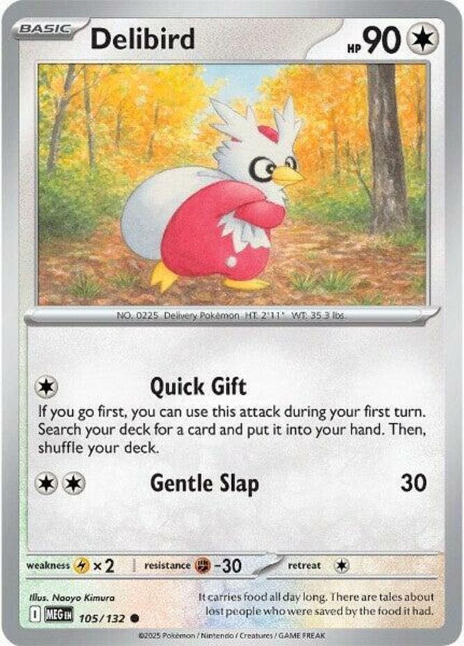 Delibird - 105/132 - Common - Reverse Holo Mega Evolution - Base Set Near Mint
