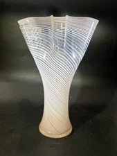 VINTAGE - MCM- Murano Blush Pink Stripe/Swirl Vase 11-1/2” GREAT Condition