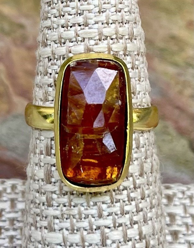 Barse NWT Faceted Orange Quartz Golden Bronze Statement Ring Size 8