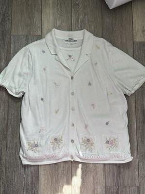 Alfred Dunner Women's L Vintage Sweater Patterned Flower Embroidered Print