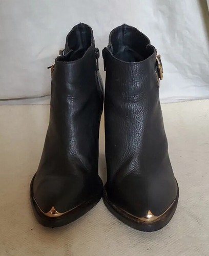STEVE MADDEN Partnir Boots Womens UK 5 EU 38 Black Leather Zipped Gold Detail - Picture 4 of 19