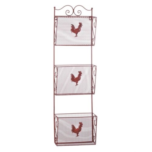 Gallo Rojo Triple Cesta Organizador de Pared Granja Rústico Decoración de Campo 10x5x36" - Imagen 4 de 8