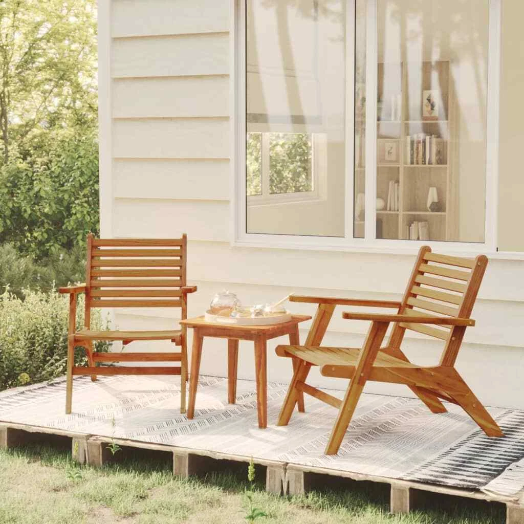 Set of 2 Patio Chairs Solid Acacia Wood Outdoor Deck Chair Garden