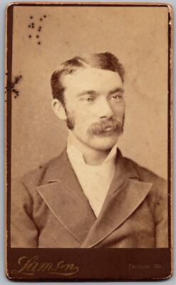 ANTIQUE CDV CIRCA 1880s SAMSON HANDSOME MAN WITH MUSTACHE PORTLAND MAINE