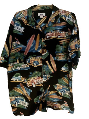 KAD Mens XXL Surfboard Woody Station Wagon Hawaiian Aloha Button Down Shirt