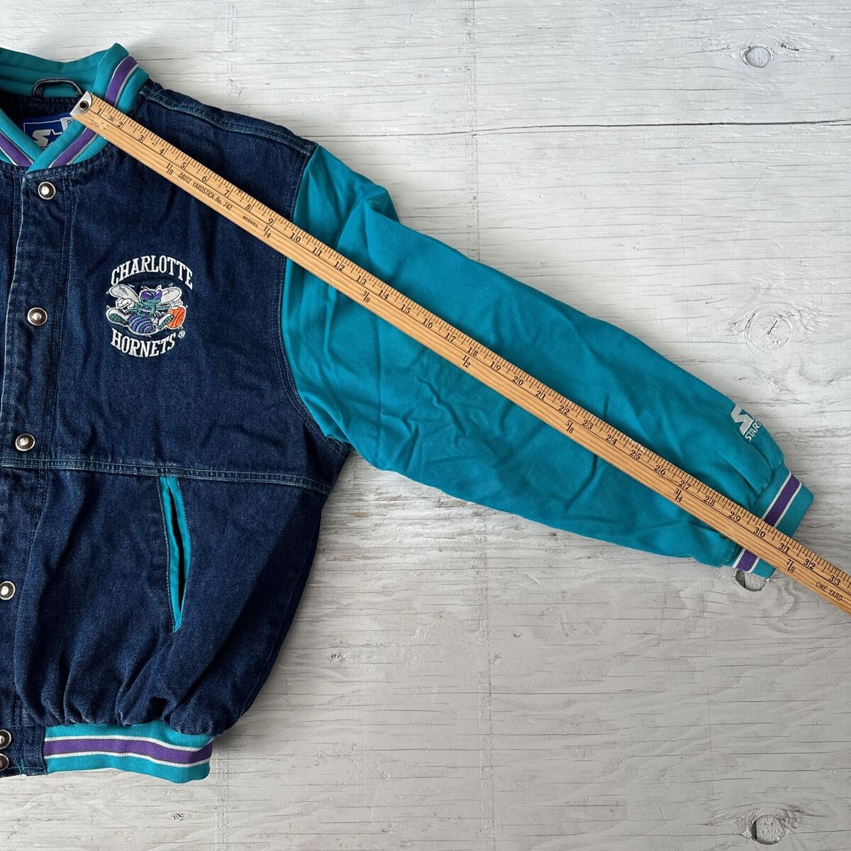 Vintage 90s Rare NBA Charlotte Hornets Starter Denim Varsity Vintage 90s Rare NBA Charlotte Hornets Starter Denim Varsity