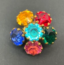 Button Stud Colored Faceted Stones 1" Round Prong Set Well Made Vintage
