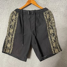 Caribbean Swimwear Tropical Leaves Flower Print Swim Trunks Shorts Lined Size M