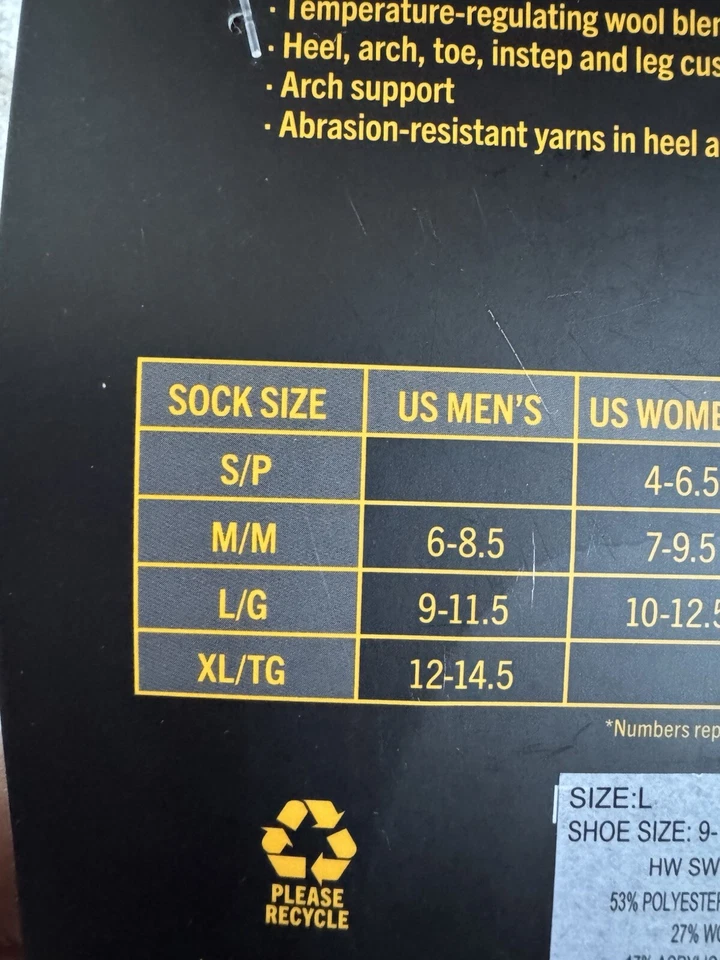 Nuevos calcetines Carhartt de mezcla de lana de peso pesado para hombre talla grande 9-11,5 nuevos con etiquetas Foto 4 de 4