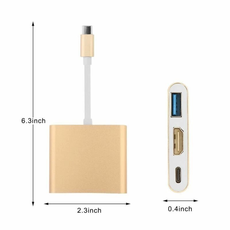Type C USB 3.1 to USB-C 4K HDMI USB 3.0 Adapter Cable 3 in 1 Hub for Macbook Pro - Image 3 of 4