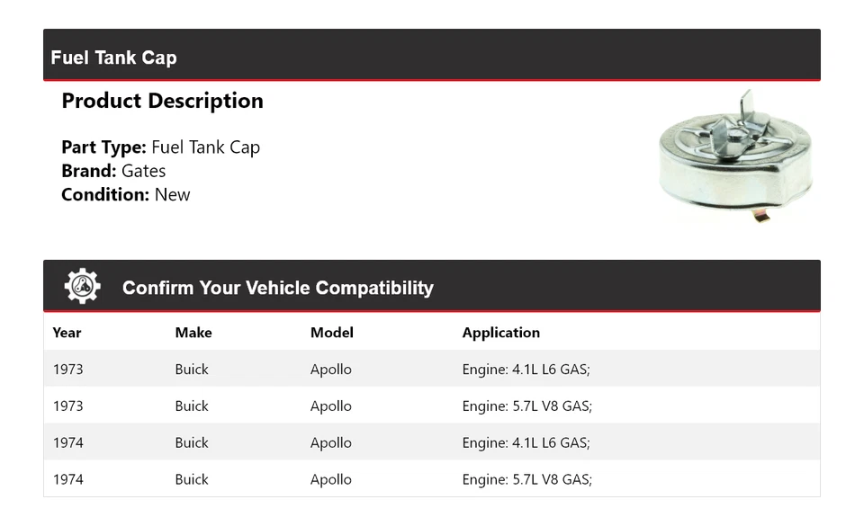 Puertas de tapa de tanque de combustible para Buick Apollo 1973-1974 Foto 2 de 4