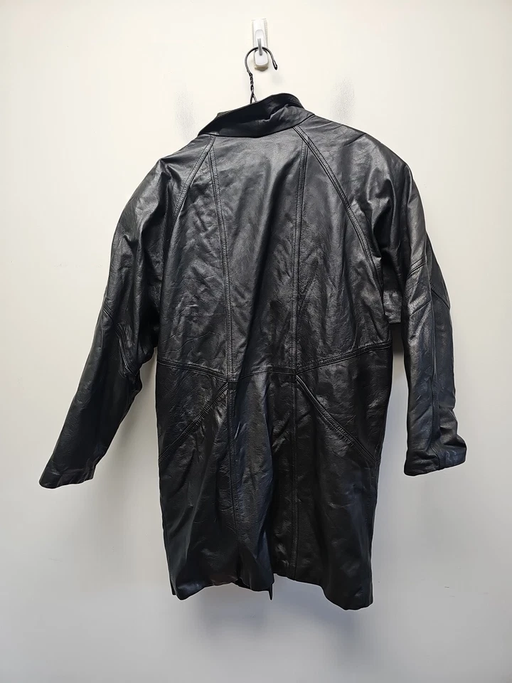 Chaqueta de cuero Winlit vintage años 80 hombreras largas negras para mujer talla M retro Foto 3 de 4