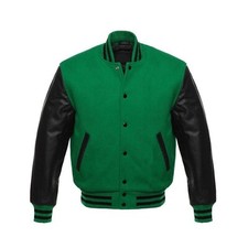 Varsity Jacket Mens Real Leather Sleeves, Wool Blend Baseball Jacket