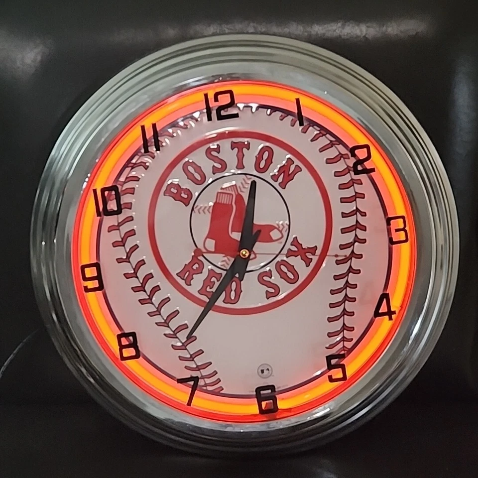 18" Boston Red Sox Chrome Neon Red Clock w/ Power Cord - EUC -Fast Shippping - Image 4 of 4