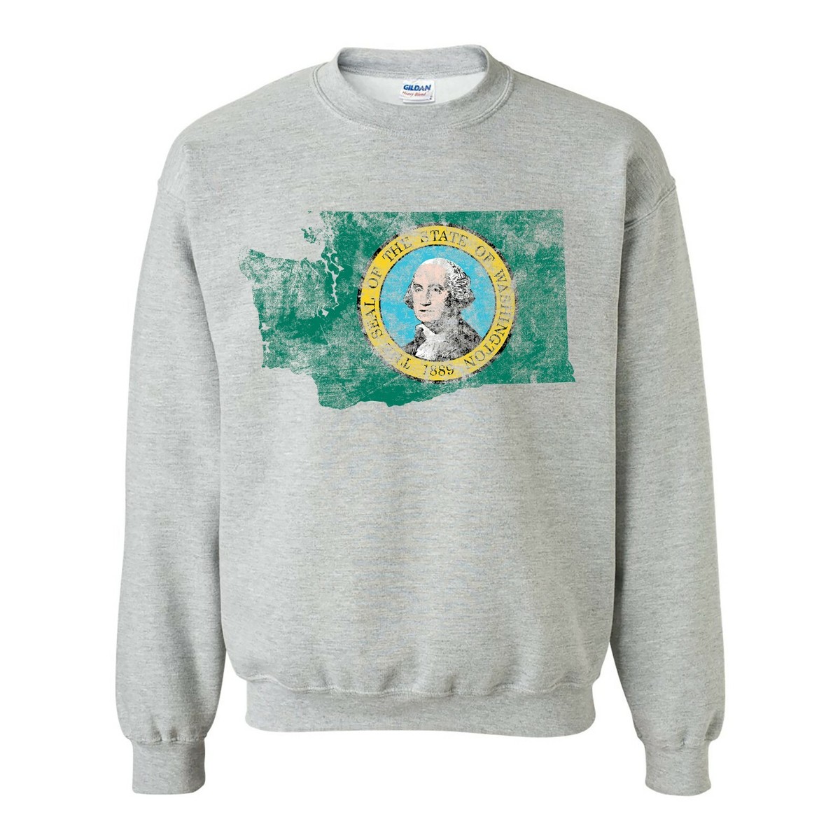 Washington Distressed State Flag Outline USA Crewneck Sweatshirt