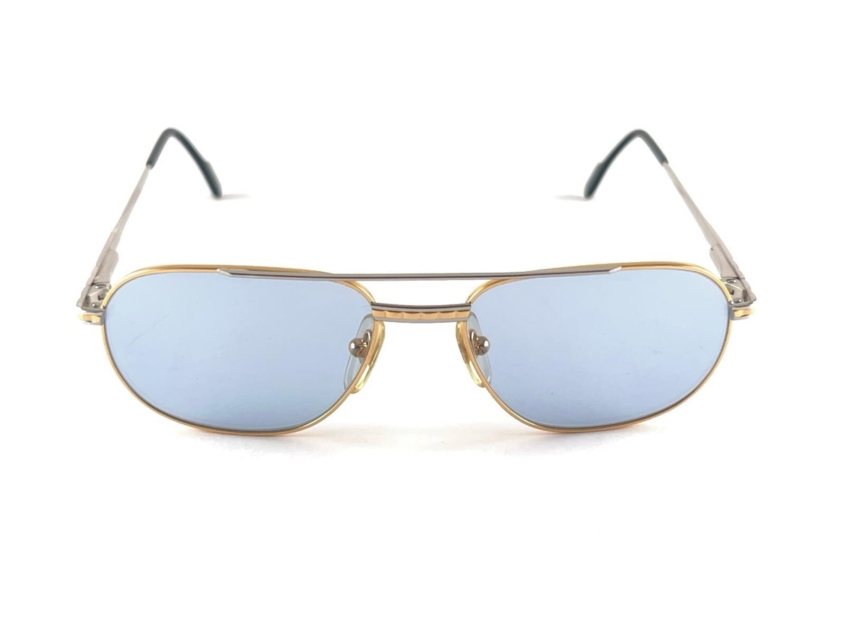 NEW VINTAGE TIFFANY T 396 OVAL GOLD PLATED BLUE LENSES 90'S