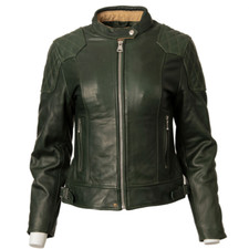 Goldtop Womens Cafe Racer Leather Motorcycle Jacket - Ce Aaa & Armoured - Green