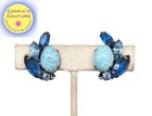 Vintage Signed Alice Caviness Faux-Turquoise, Sapphire, Aquamarine Clip Earrings