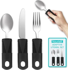 Nourislif Adaptive Utensils, Adaptive Utensils 3pcs for Hand Tremors,Elderly,...