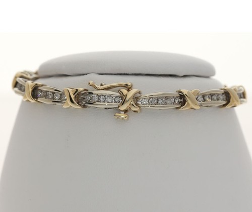 Diamond Coaster X Bracelet .75CT Multi Tone Gold 6 3/8” Long - Picture 3 of 8