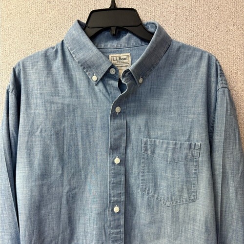 L.L. Bean Mens Size Large traditional fit long sleeve button down shirt denim - Picture 2 of 7