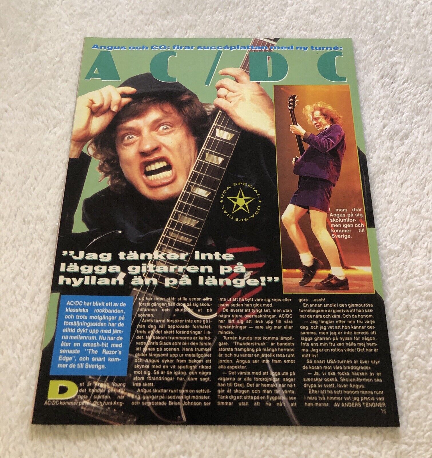 1990 ANGUS YOUNG Clipping Poster Swedish Music magazine Okej 1990s | eBay