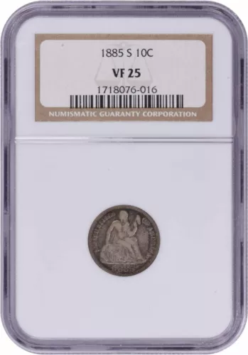 1885-S Liberty Seated Silver Dime VF25 NGC