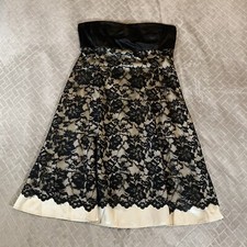 Tahari Womens 12 Dress Black Floral Lace Knee Length Sleeveless Bow Formal Party
