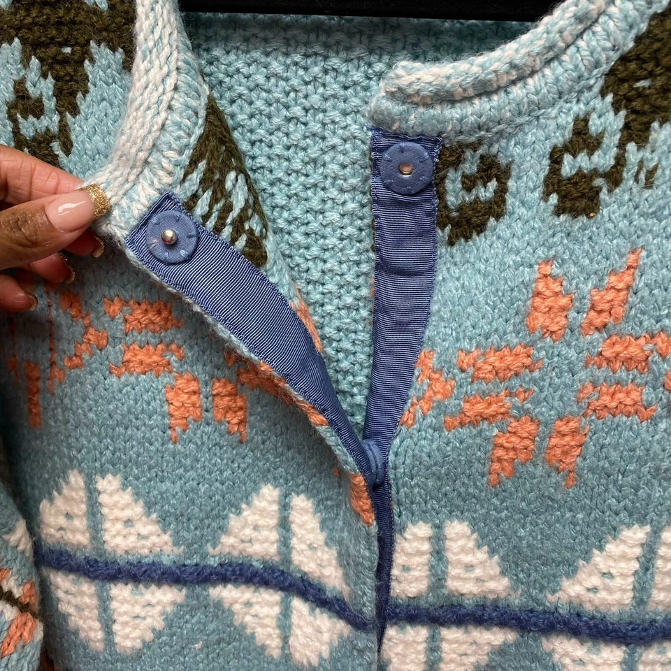 Abrigo cárdigan grueso Sundance Multi Faya Fair Isle mezcla de lana botón a presión XL Foto 4 de 4