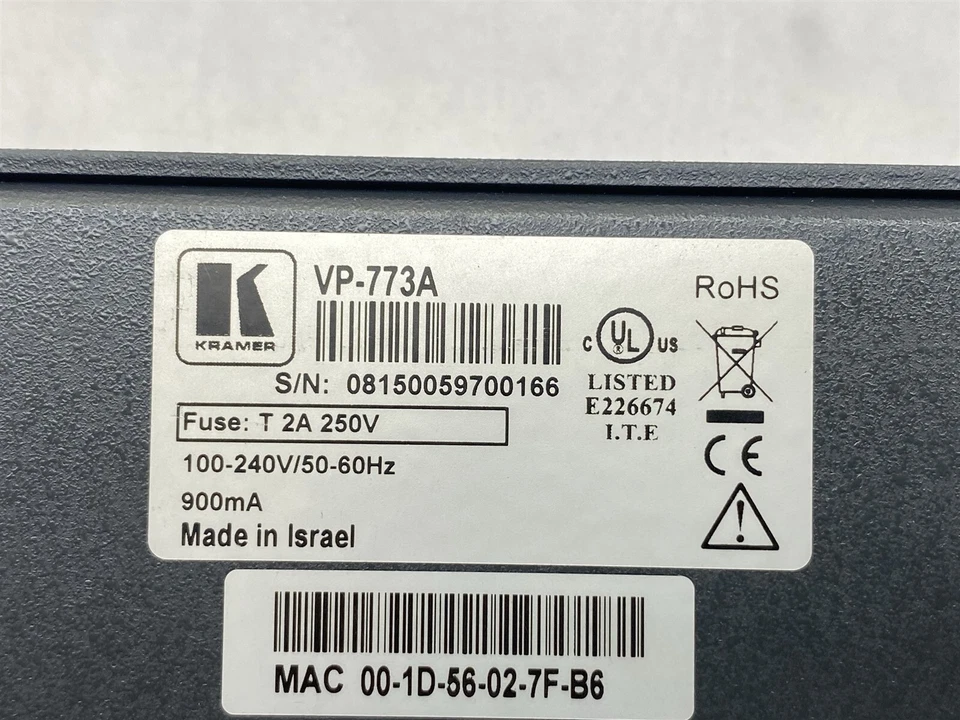 Kramer VP-773A 8-Input HDMI/HDBaseT Presentation Switcher Scaler Audio Amplifier - Image 4 of 4