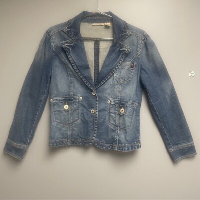DKNY Women's Blue Jean Denim Jacket Button Front 3 Pockets - Size L Petites