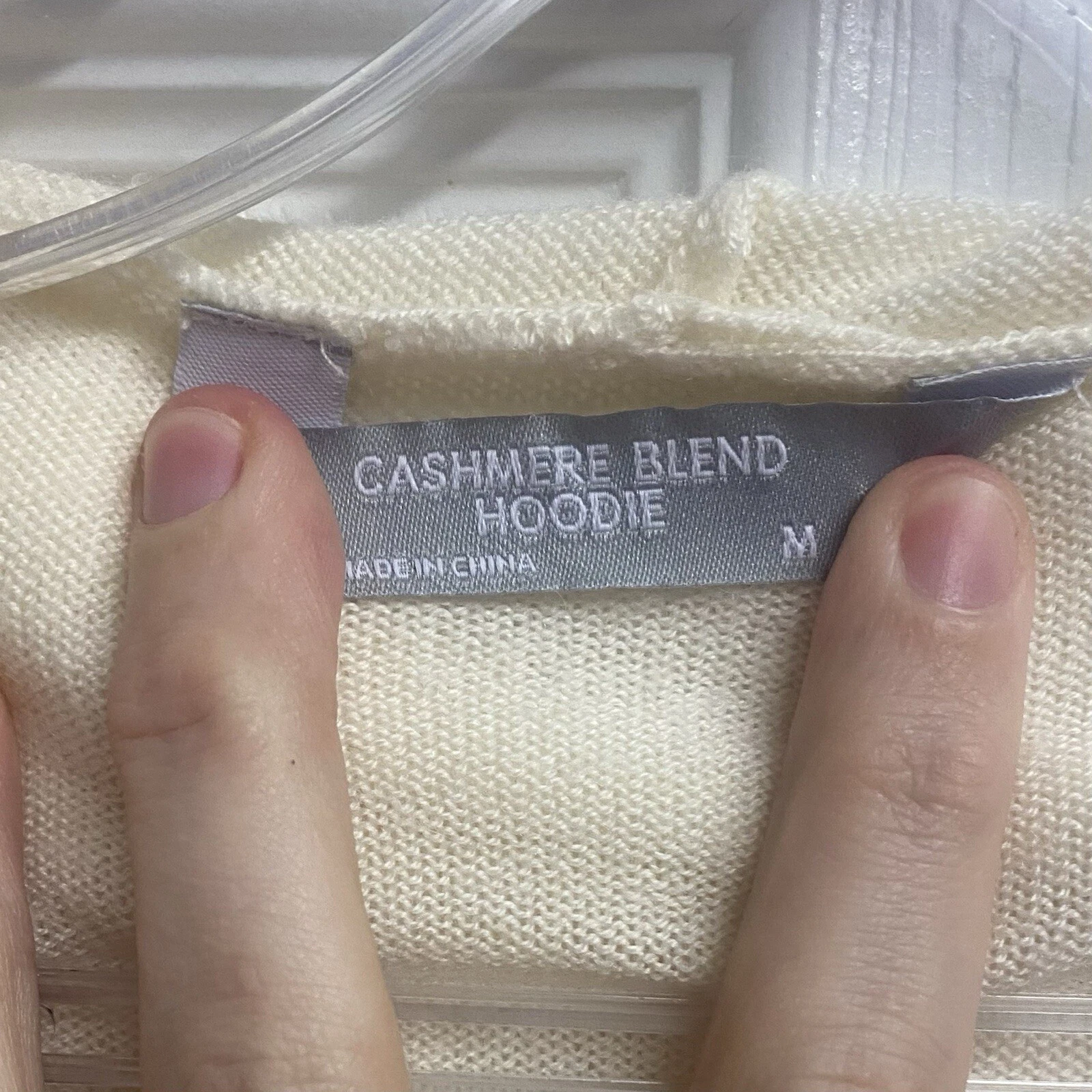 OFF WHITE Felpa con cappuccio Member’s Mark Luxury Premier Collection misto cashmere lana taglia media