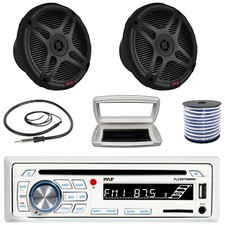 Pyle Single-DIN Marine CD Receiver W/White Cover, 2x 6.5" 600W Max Dual Speakers