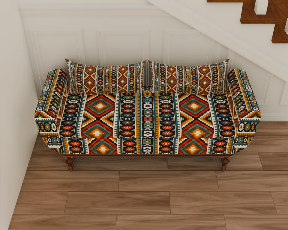 Entrway Organizer Ethnic Ottoman Bench with Arms, Footboard Ben, Curved Sofa - Image 2 of 4