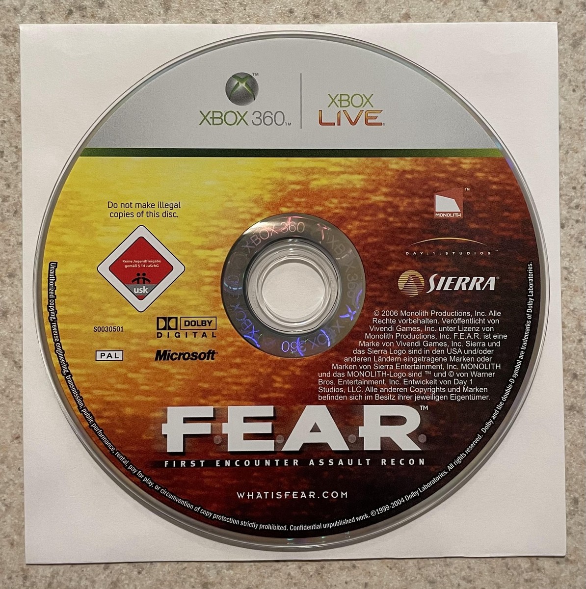 Microsoft Xbox 360 - 2004 Sierra - F.E.A.R. - Shooter Video Game  