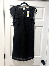 (E) NWT! $175 MICHAEL Michael Kors Ruffle Sleeve Embroidered Dress Black 4