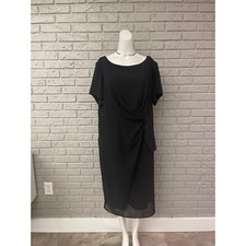 Le Bos Black Drape Front Short Sleeve Dress Size 20