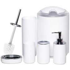 Bathroom Accessories Set 6Piece Bath Ensemble Decorative Countertop White Thread