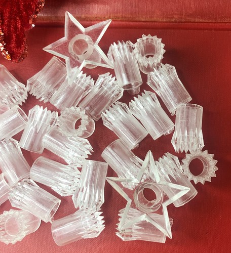 31 Vtg NOMA Christmas Lights Clear Hard Plastic Reflectors Covers Stars Flowers - Picture 3 of 4