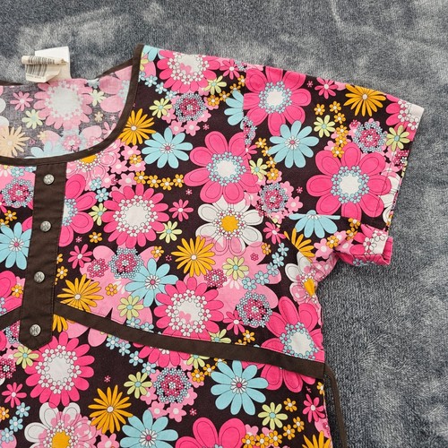 Landau Scrub Top womens 15 multi colored floral ties at waist short sleeve nurse - Picture 5 of 17