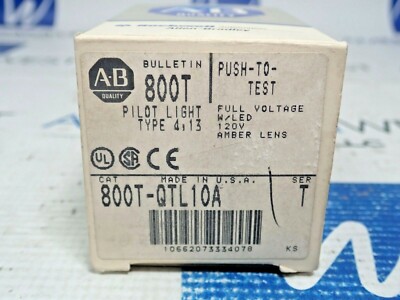 ALLEN BRADLEY 800T-QTL10A PILOT LIGHT PUSH TO TEST AMBER NEW