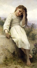 Art Oil painting Bouguereau - Young beauty portrait nice girl in landscape 36"