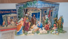 Vintage Christmas Nativity Set Colorful Cardboard Cut-Out Scenes Complete (M6)