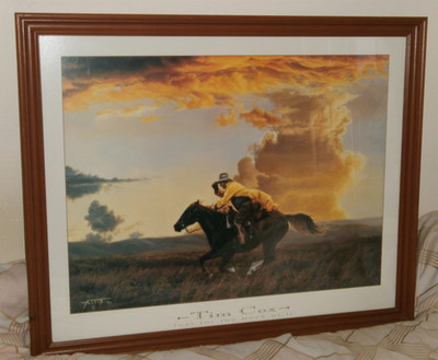 TIM COX - SEHR GROSSER GERAHMTER DRUCK ''JUST FOR THE HECK OF IT'' / COWBOY AUF PFERD