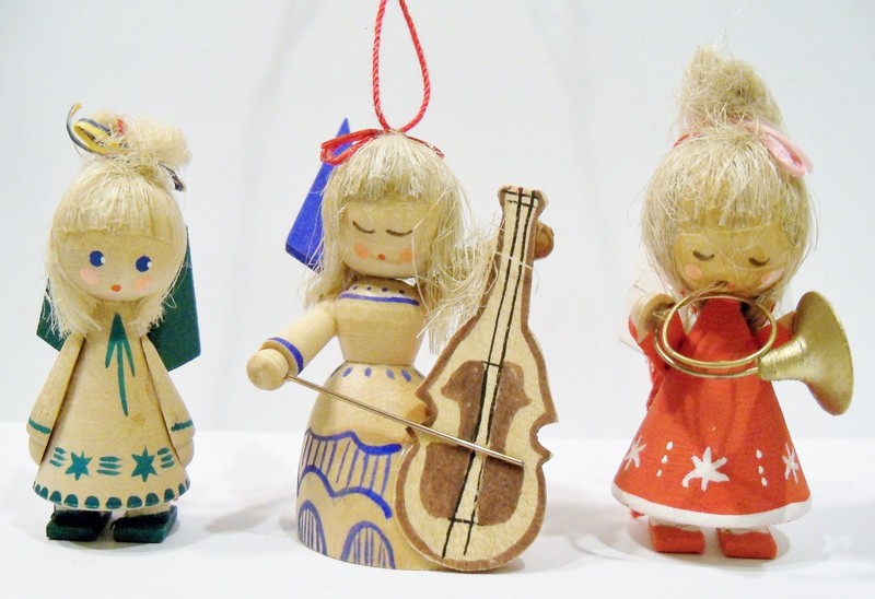 Erzgebirge Style Italy Angel Girl Musician Wooden Wood Miniature Vntg Ornaments