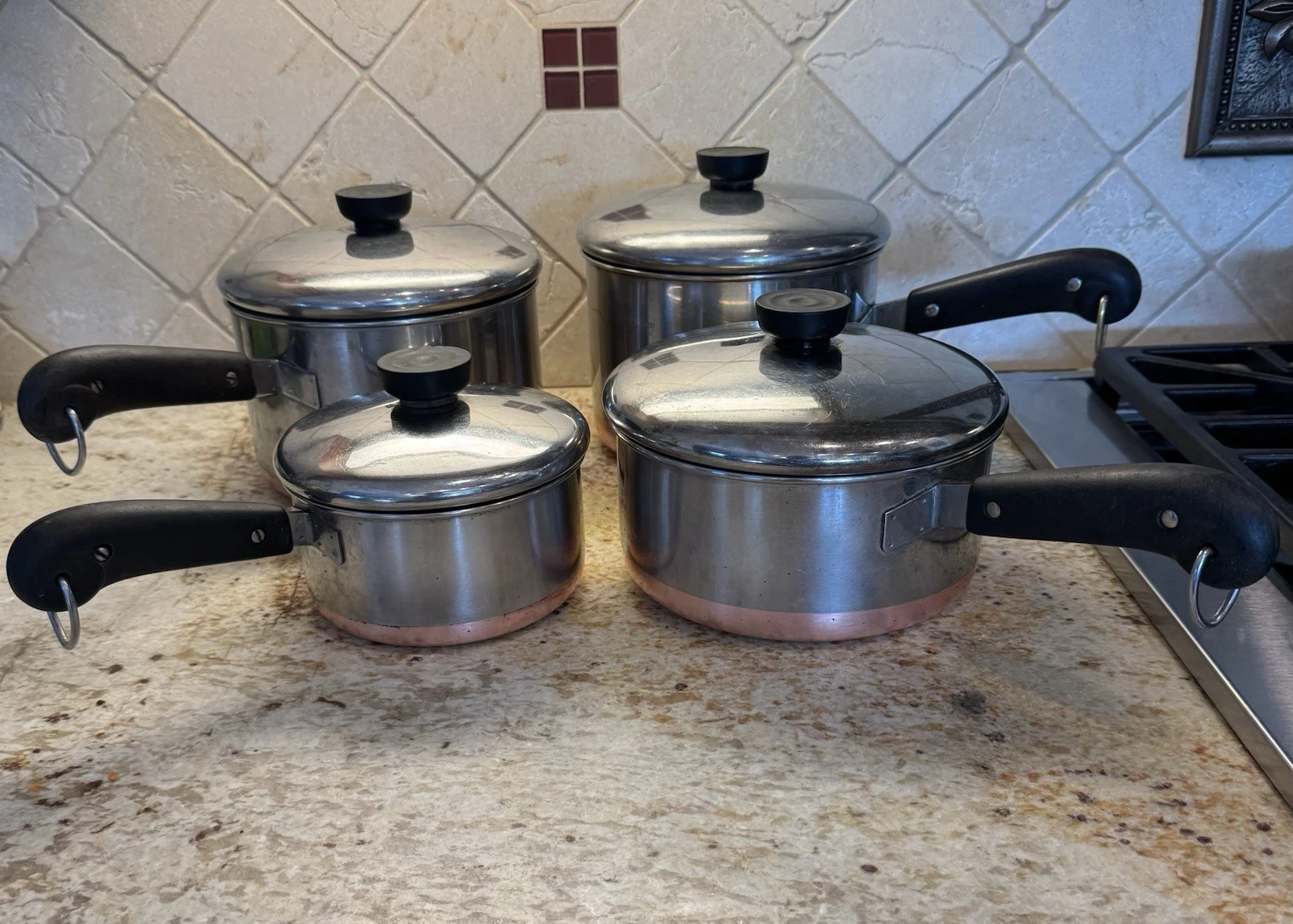 Vintage Revere Ware Copper Bottom 8 Pc Cookware Lot Pots Pans Lids USA