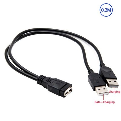 Y-Splitter Adapter USB A Buchse auf 2 x USB A Stecker Y-Kabel Kabel-Verlängerung